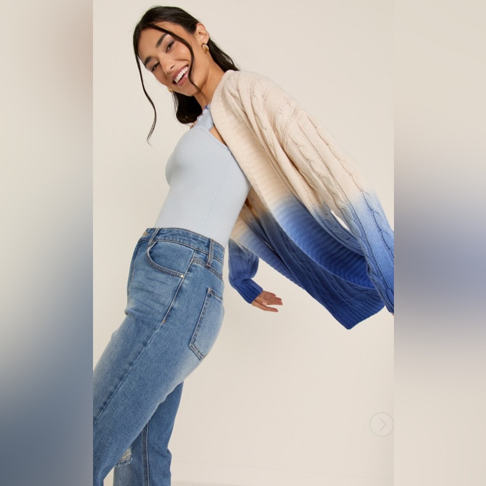 New Francesca’s Ines Cable Knit Two Tone Ombre Cardigan - Picture 5 of 6